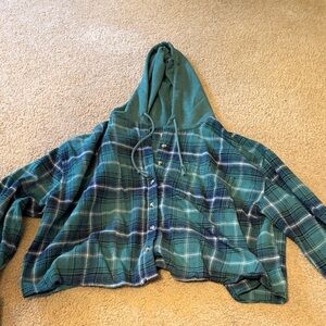 SO Green Plaid Hooded Button Up Jacket